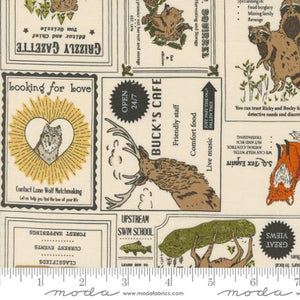 Moda Fabrics - The Great Outdoors - Vintage Forest Advertising Cloud - 1/2 YARD CUT