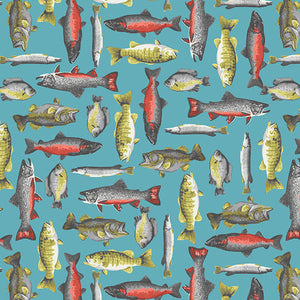 Studio E Fabrics - River Rhythms - Four-Way Fish - 1/2 YARD CUT