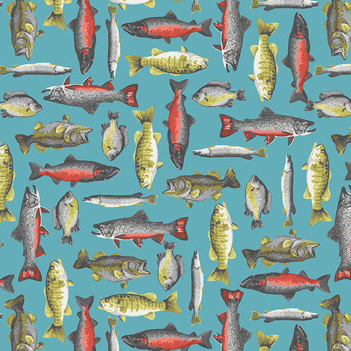 Studio E Fabrics - River Rhythms - Four-Way Fish - 1/2 YARD CUT