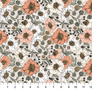 Figo - Klara - Cream Peonies - 1/2 YARD CUT