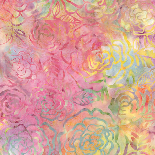 Benartex Batiks - Bali Sweet Rose - Roses Pastel - 1/2 YARD CUT