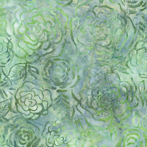 Benartex Batiks - Bali Sweet Rose - Roses Sage - 1/2 YARD CUT