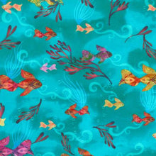 Load image into Gallery viewer, Robert Kaufman - Oceanica - Fish Teal - 1/2 YARD CUT
