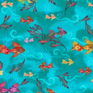 Robert Kaufman - Oceanica - Fish Teal - 1/2 YARD CUT