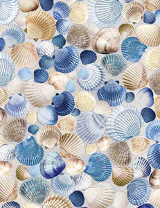 Timeless Treasures - Beach Dreams - Packed Blue Seashells - 1/2 YARD CUT
