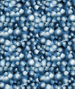 Timeless Treasures - Packed Blue Seashells - 1/2 YARD CUT