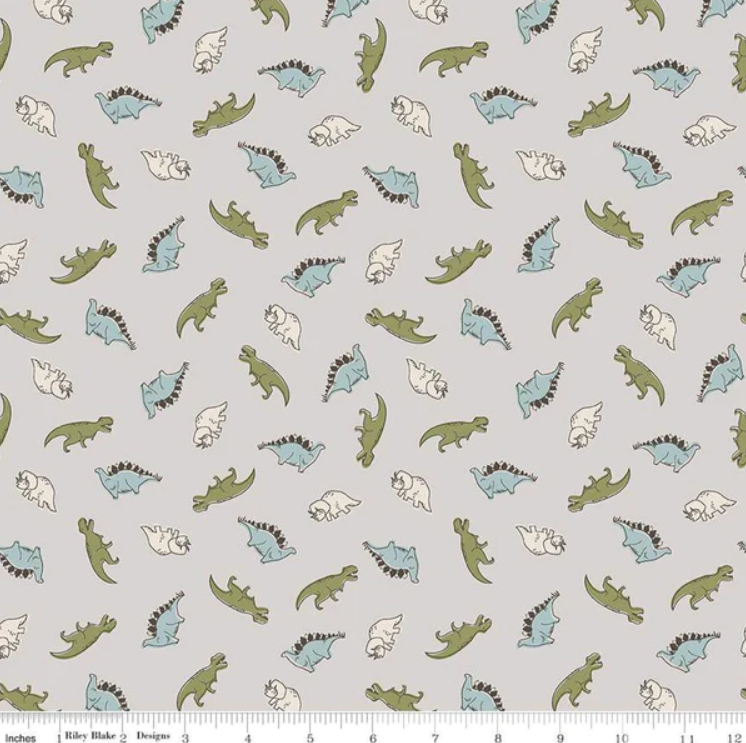 Riley Blake - Roar - Mini Dinos Gray - 1/2 YARD CUT