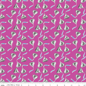 Riley Blake - Celebrate with Hershey Valentine's Day - Kisses Toss Fuchsia - 1/2 YARD CUT