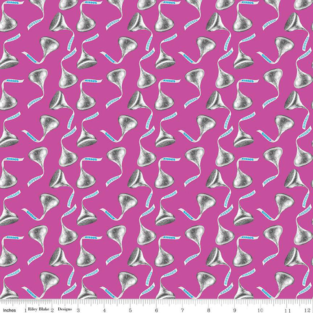 Riley Blake - Celebrate with Hershey Valentine's Day - Kisses Toss Fuchsia - 1/2 YARD CUT