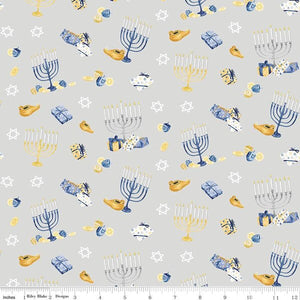 Riley Blake - Hanukkah Nights Main Gray - 1/2 YARD CUT