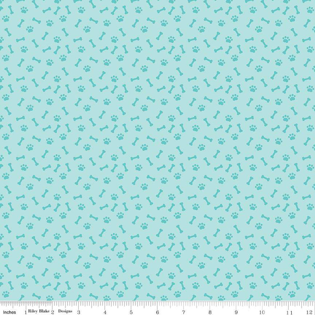 Riley Blake - Pets - Paws Aqua - 1/2 YARD CUT