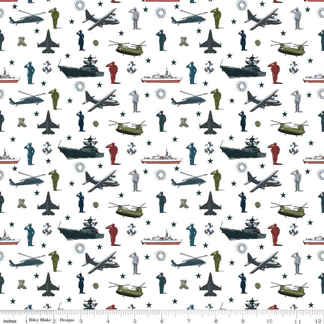 Riley Blake - Coming Home - Armed Forces Main White - 1/2 YARD CUT