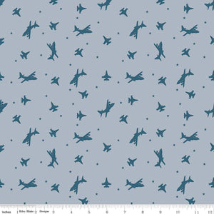 Riley Blake - Coming Home - Airplanes Gray - 1/2 YARD CUT