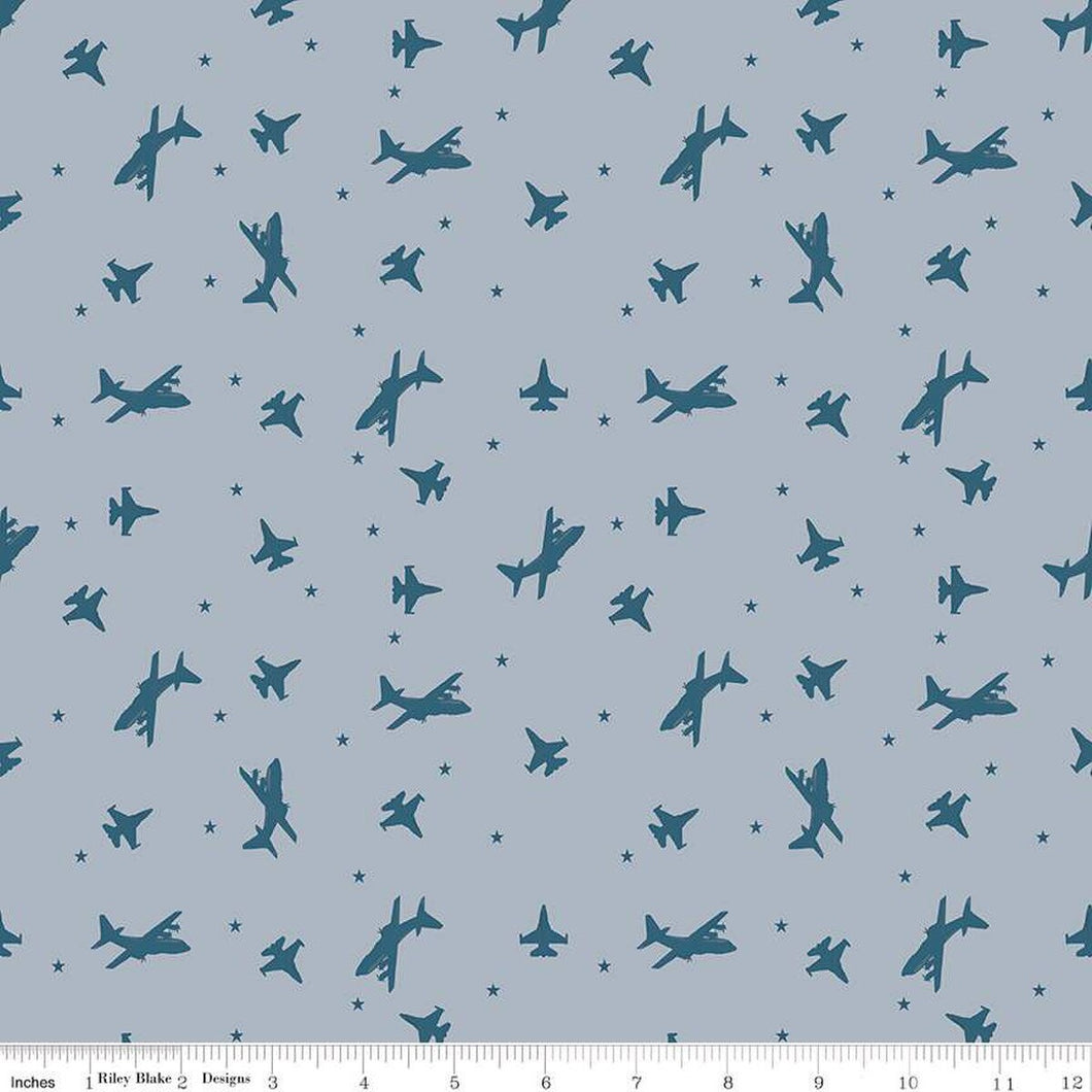 Riley Blake - Coming Home - Airplanes Gray - 1/2 YARD CUT