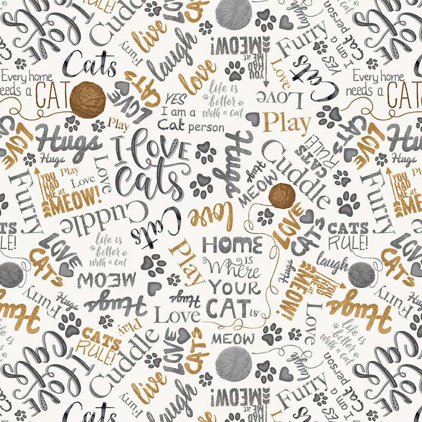 Timeless Treasures - Quirky Cats - Ball of Yarn and Text - 1/2 YARD CUT