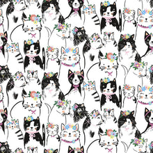 Load image into Gallery viewer, Timeless Treasures - Just Purrfect - Pretty Cats &amp; Florals - 1/2 YARD CUT
