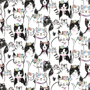 Timeless Treasures - Just Purrfect - Pretty Cats & Florals - 1/2 YARD CUT