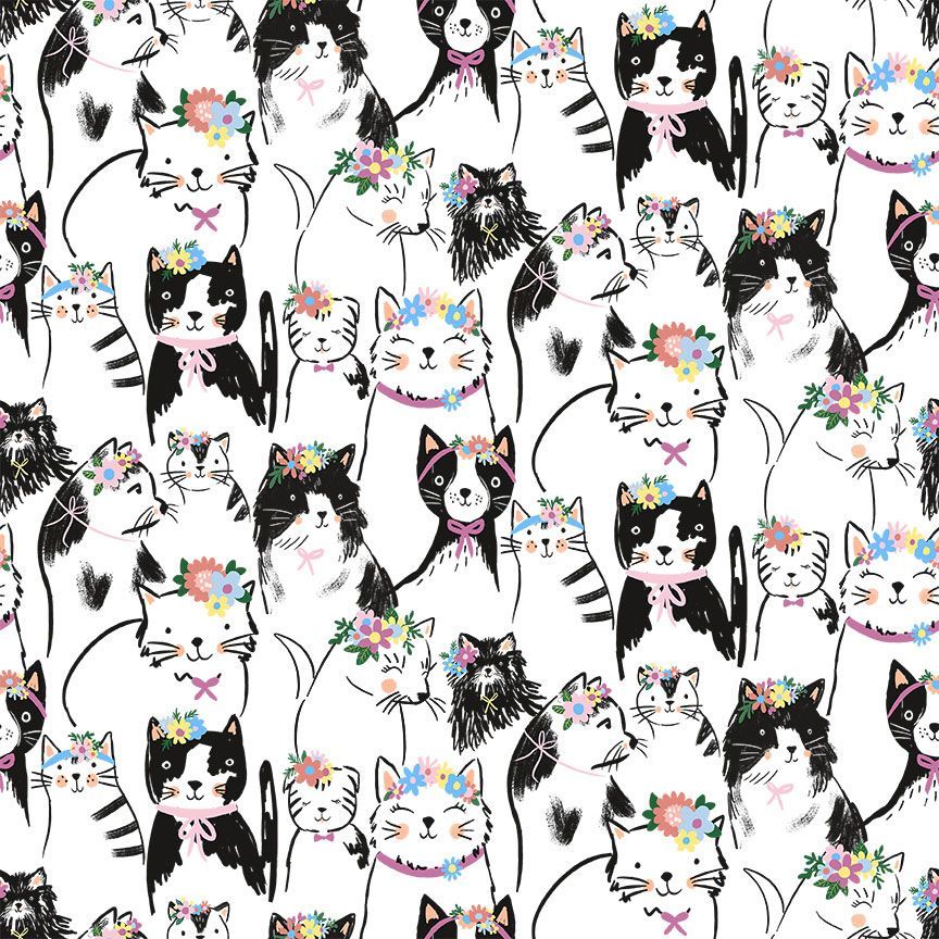 Timeless Treasures - Just Purrfect - Pretty Cats & Florals - 1/2 YARD CUT