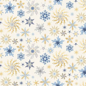 P&B Textiles - Christmas Shimmer - Snowflakes Ecru - 1/2 YARD CUT