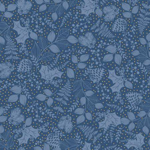 P&B Textiles - Christmas Shimmer - Leafy Blender Blue - 1/2 YARD CUT