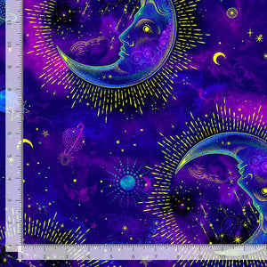 Timeless Treasures - Cosmos - Tapestry Galaxy Moon Metallic - 1/2 YARD CUT