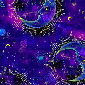 Timeless Treasures - Cosmos - Tapestry Galaxy Moon Metallic - 1/2 YARD CUT