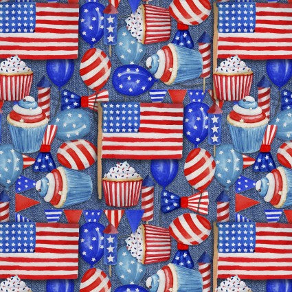 David's Textiles - Celebrate the Fourth - Patriotic Holiday - 1/2 YARD CUT