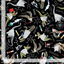 Load image into Gallery viewer, Timeless Treasures - Scientist Dinosaurs in Lab Coats - 1/2 YARD CUT
