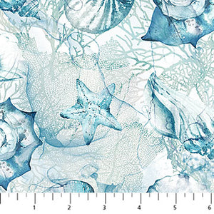 Northcott - Sea Breeze - Shells Pale Blue - 1/2 YARD CUT