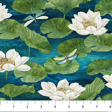 Northcott - Tranquil Waters - Waters Lilies Dark Blue - 1/2 YARD CUT