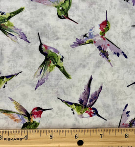 Wilmington Prints - Hummingbird Floral - White Hummingbird Toss - 1/2 YARD CUT