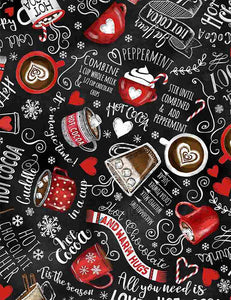 Timeless Treasures - Cookies for Santa - Hot Chocolate Winter Drinks - 1/2 YARD CUT