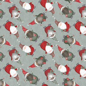 Timeless Treasures - Let it Snow - Grey Tossed Gnomes - 1/2 YARD CUT