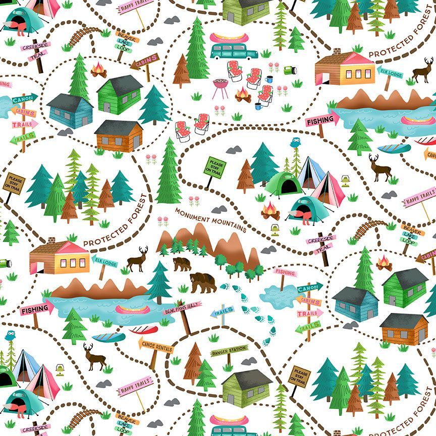 Timeless Treasures - Under the Stars - Camping Scenic - 1/2 YARD CUT