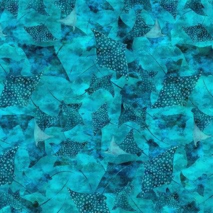 In the Beginning - Calypso III - Stingrays Teal - 1/2 YARD CUT