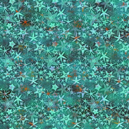 In the Beginning - Calypso III - Starfish Teal - 1/2 YARD CUT