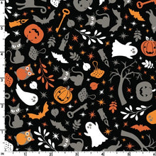 Load image into Gallery viewer, Kimberbell - Pumpkins &amp; Potions - Cats &amp; Ghosts Black - 1/2 YARD CUT
