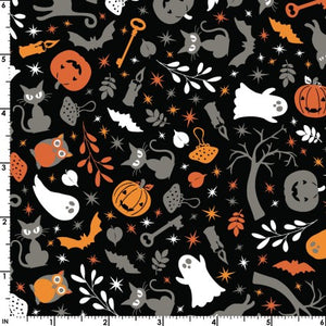 Kimberbell - Pumpkins & Potions - Cats & Ghosts Black - 1/2 YARD CUT