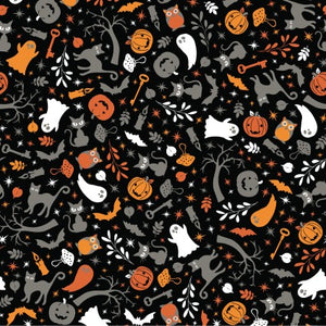 Kimberbell - Pumpkins & Potions - Cats & Ghosts Black - 1/2 YARD CUT