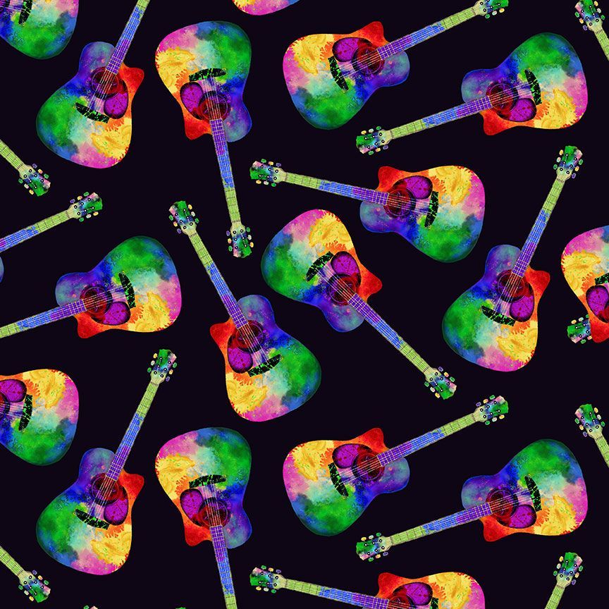 Timeless Treasures - Painted Guitar Toss - 1/2 YARD CUT