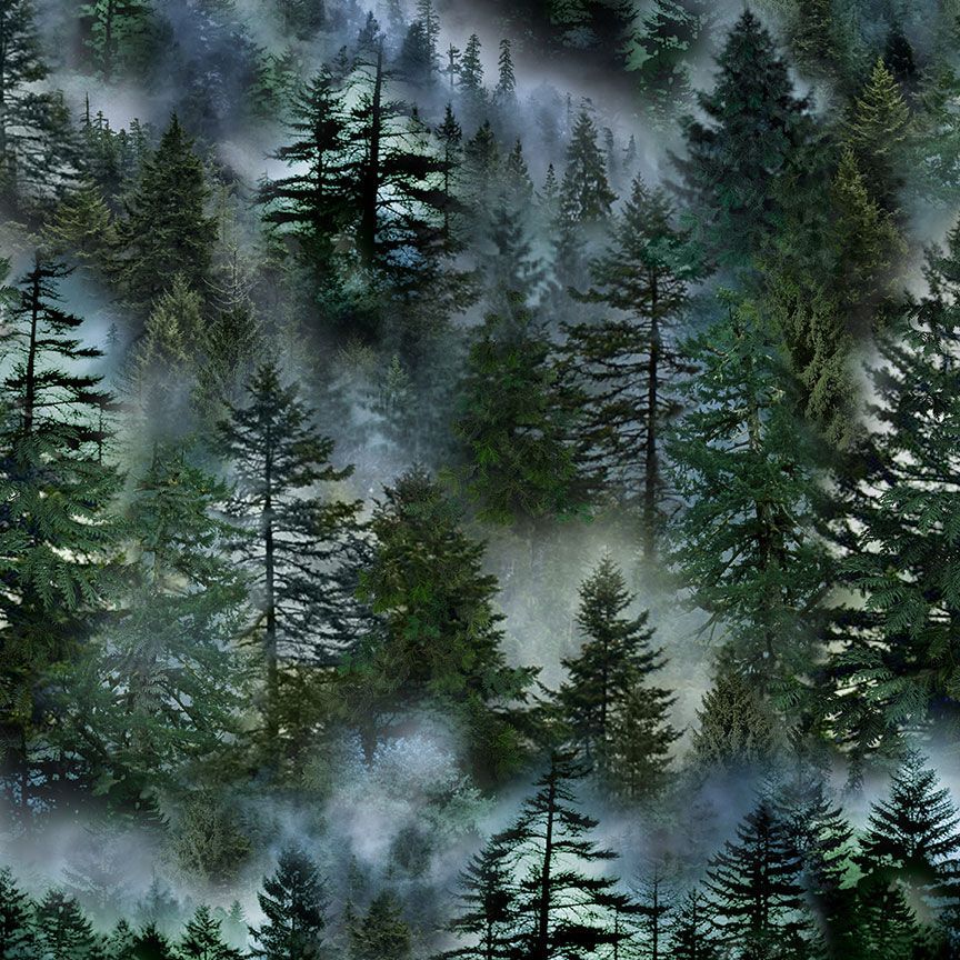 Timeless Treasures - Misty Mountain Evergreen Forest - 1/2 YARD CUT