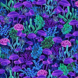 Timeless Treasures - Electric Ocean - Electric Coral Life - 1/2 YARD CUT