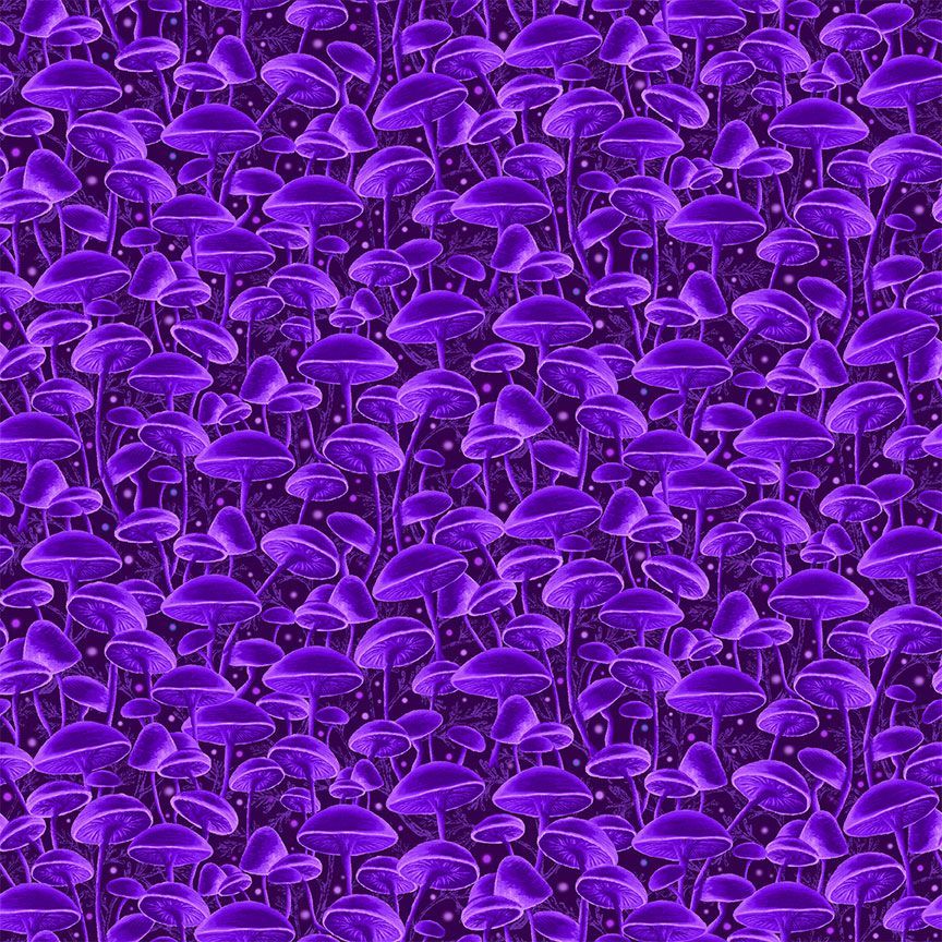 Timeless Treasures - Electric Ocean - Bioluminescente Mushrooms Purple - 1/2 YARD CUT