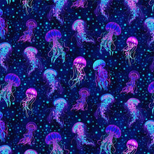 Load image into Gallery viewer, Timeless Treasures - Electric Ocean - Bioluminescent Jellyfish - 1/2 YARD CUT
