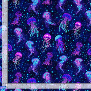 Timeless Treasures - Electric Ocean - Bioluminescent Jellyfish - 1/2 YARD CUT