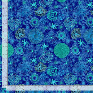 Timeless Treasures - Electric Ocean - Pretty Sea Diatoms Blue - 1/2 YARD CUT