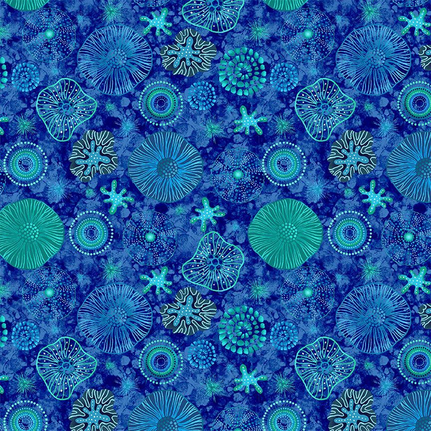 Timeless Treasures - Electric Ocean - Pretty Sea Diatoms Blue - 1/2 YARD CUT