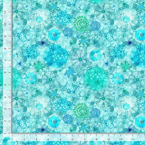 Timeless Treasures - Electric Ocean - Pretty Sea Diatoms Turquoise - 1/2 YARD CUT