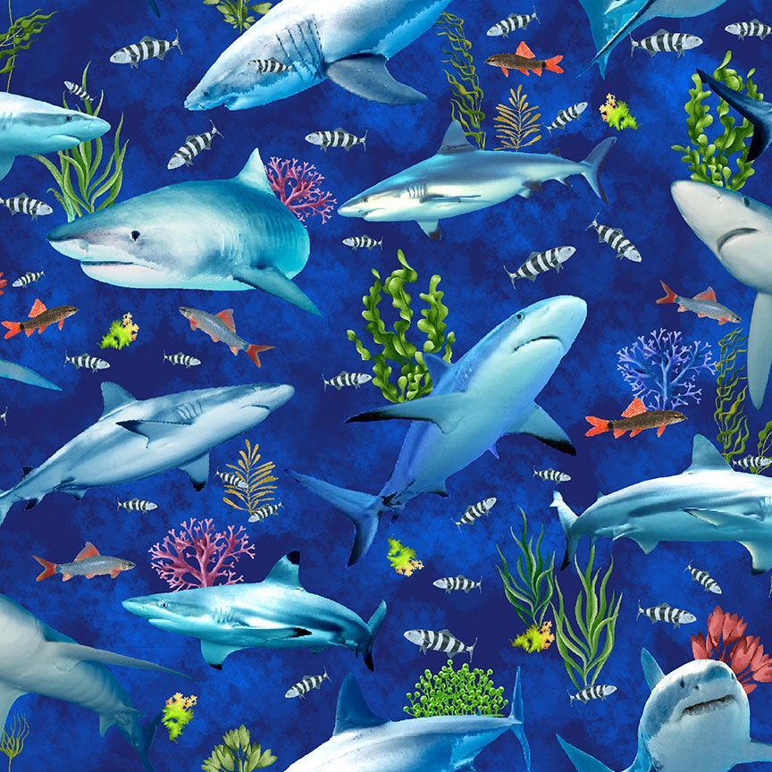 Timeless Treasures - Ocean Life - Reef Sharks & Fishes - 1/2 YARD CUT