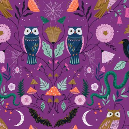 Dashwood Studio - Twilight Purple Owls - 1/2 YARD CUT